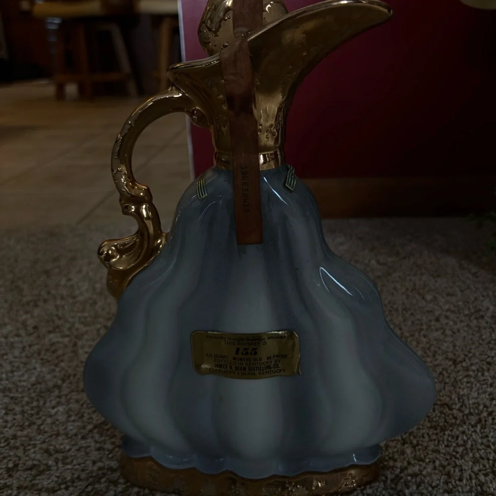 Beam Porcelain Decanter with Gold and Blue Floral Design